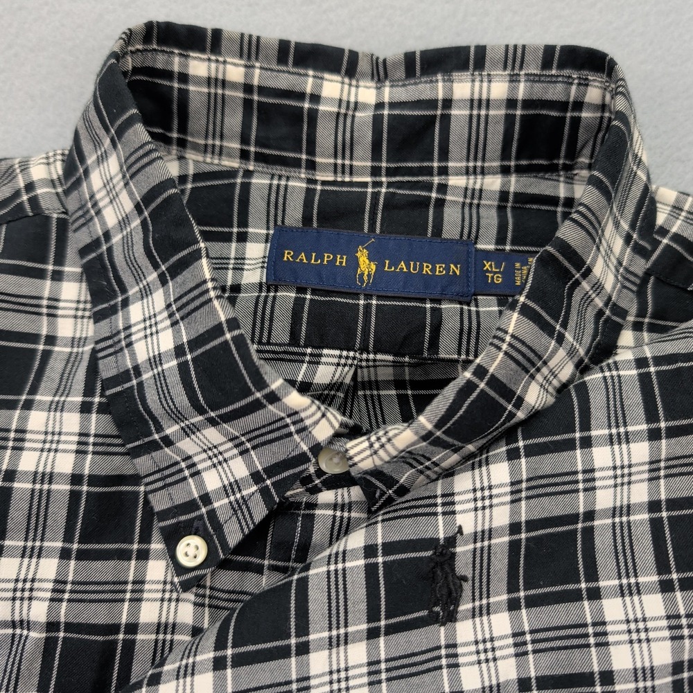 Ralph Lauren Shirt Mens XL Black White Plaid Button Down Long Sleeve Pony